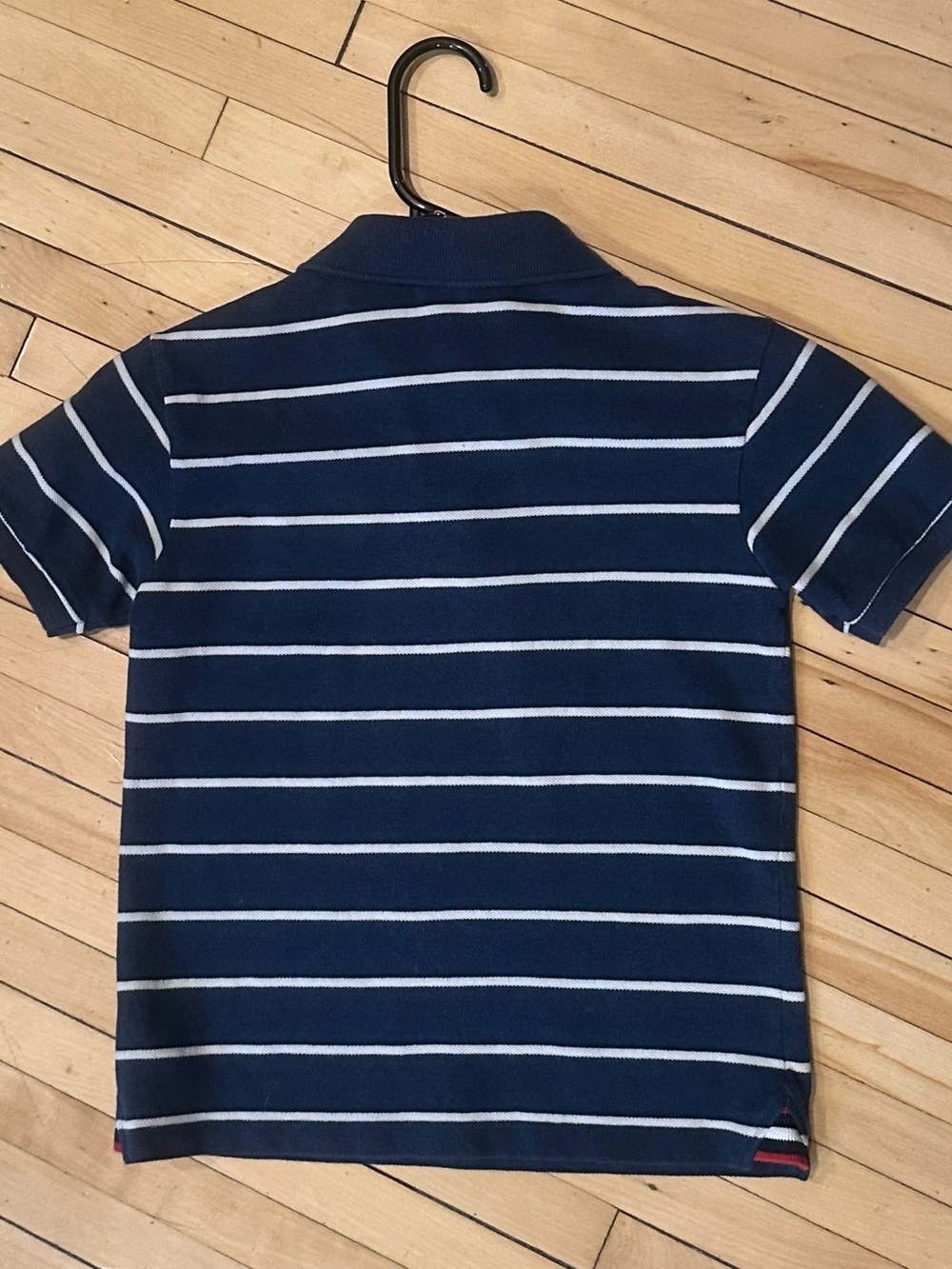 Lacoste Boys Navy & White Striped Polo with Croc Patch - Picture 3 of 5